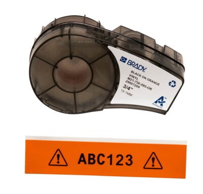M21-750-595-OR Brady schwarz auf orange 6,4 m x 19,05 mm Innen Außen Vinyl Etikett