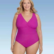 Women's Waist Detail V- Neck One Piece Swimsuit Purple Plus Size 16