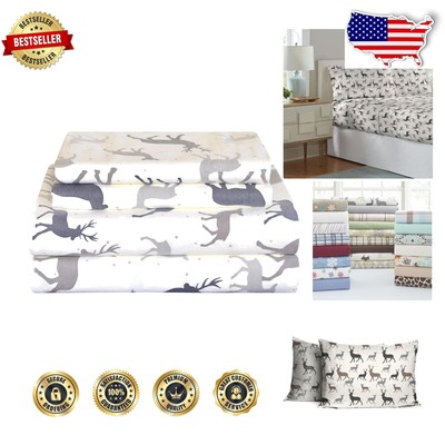 Super Soft Heavyweight Flannel Sheet Set - Cozy Queen Bedding, Animal Theme