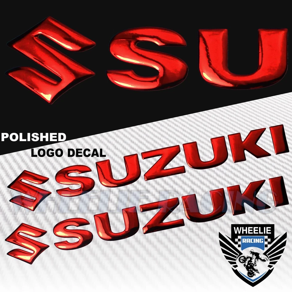 ALMOHADILLA DE TANQUE DE COMBUSTIBLE ROJO CROMADO PRO GRIP + LOGOTIPO SUZUKI DE 6" + PEGATINA EMBLEMA CARENADO CARTA Foto 2 de 4