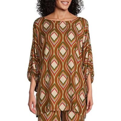Bryn Walker Dolman Sleeve Mod Geo Print Blouse - Brown/Orange/Blue 2X