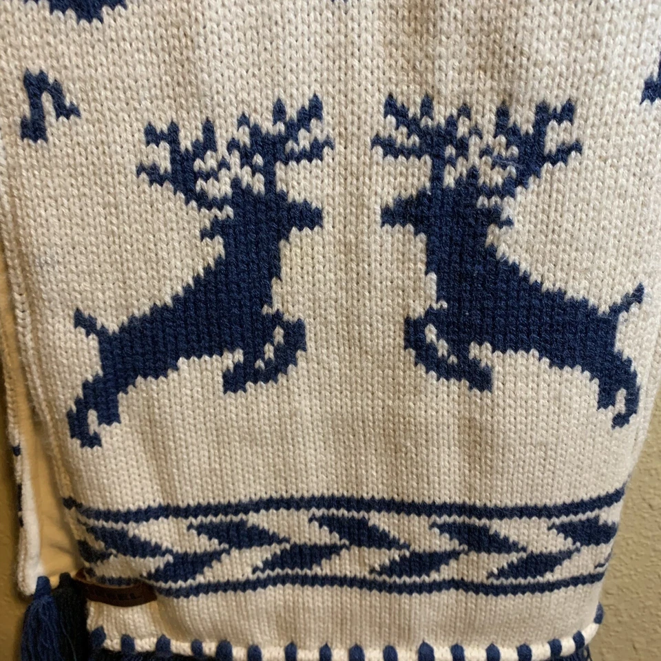 "Bufanda DIESEL azul y crema calavera y reno patrón Y2K años 90"" nueva con etiquetas" Foto 2 de 4