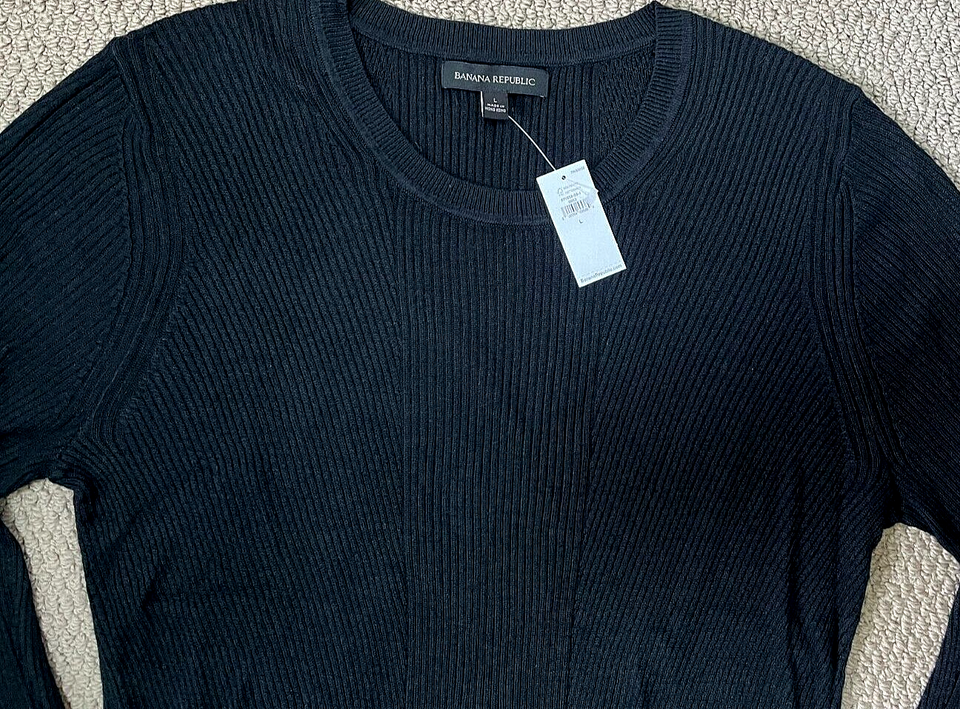 BANANA REPUBLIC LONG SLEEVE RIBBED KNIT SWEATER BLACK L SILK RAYON YAK