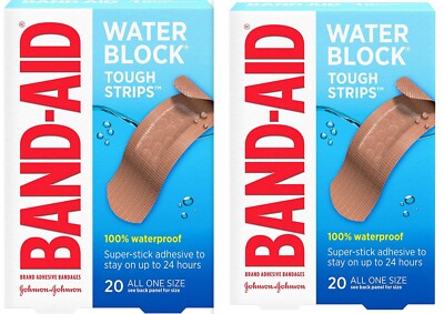 Band-Aid WATER BLOCK TOUGH STRIPS Bandages  1in x 3-1/4in  20ct ( 2  boxes )