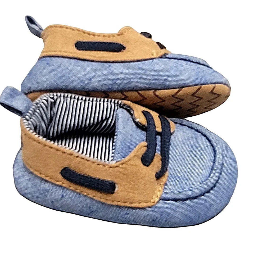 NUEVO Target Marrón y Azul Bebé Niño Barco Cuna Zapatos con Cordones Imitados talla 3-6 Meses Foto 3 de 4