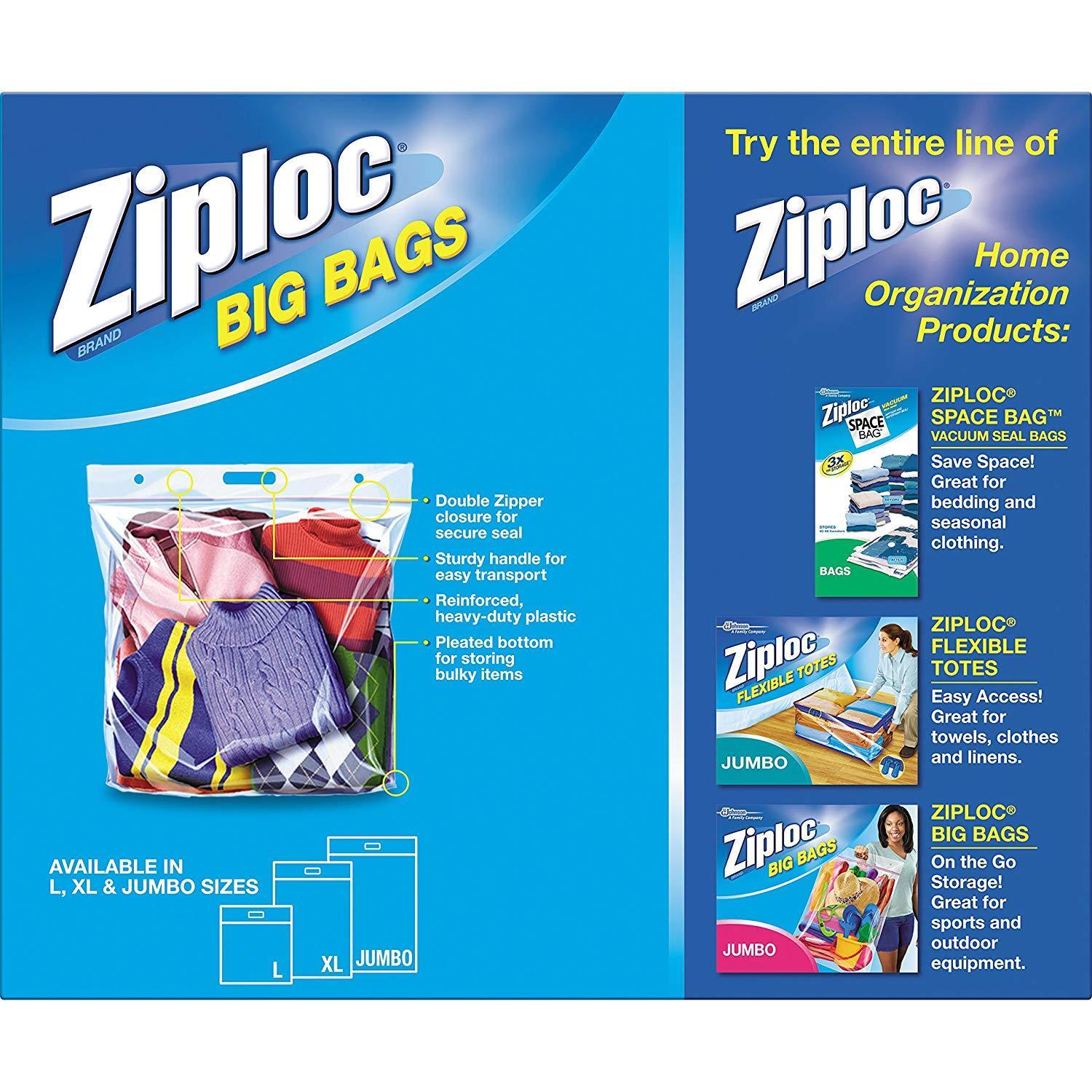 Ziploc Big Bag 4 Count XL 10 Gallon 2'x20 Double Zipper Sturdy Handle Zip  Lock
