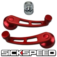 2 PC RED BILLET ALUMINUM WINDOW CRANK HANDLE WINDER FITS HONDA CIVIC/DEL SOL
