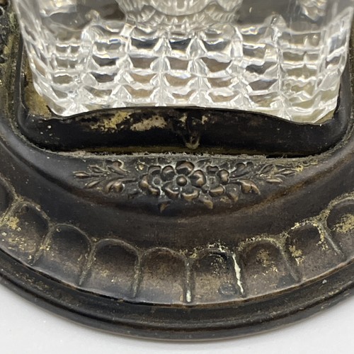 Antique Metal & Square Glass Inkwell w/ Lid and Base - Picture 5 of 11