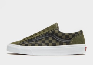 olive green checkered slip on vans