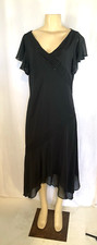 Adrianna Papell 100 Silk Midi Dress Short Sleeve Black Size 14