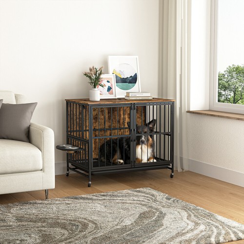 Dogs up to 80lbs, Double-Door, Removable Tray, Adjustable Feeding Bowls, Brown - Picture 3 of 11