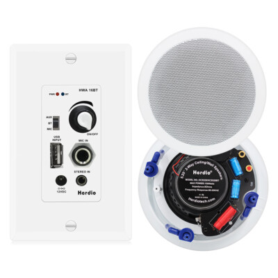 Herdio in Wall Bluetooth Radio Receiver System+5.25''Ceiling Flush Mount Speakers