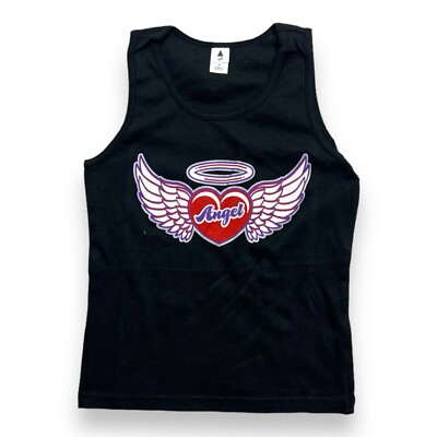 Ozz angelo タンクトップ　キリスト　y2k Vintage Y2K Deadstock Angel Black Tank Top Heart Wings McBling Med
