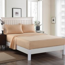Beige 4 Piece bed sheet set Deep Pocket Sheets Queen King Size bed fitted sheet