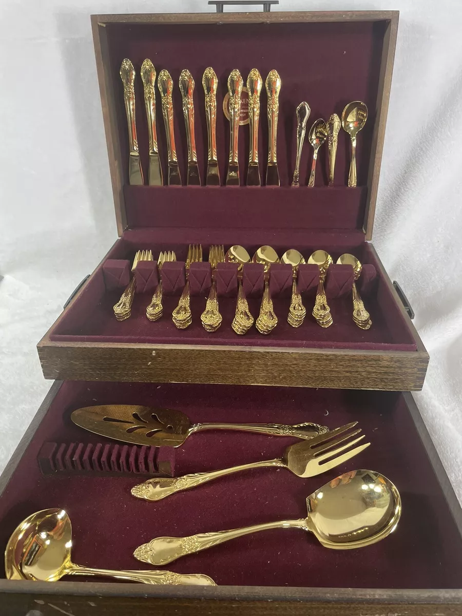 Gold plated silverware set in box sale