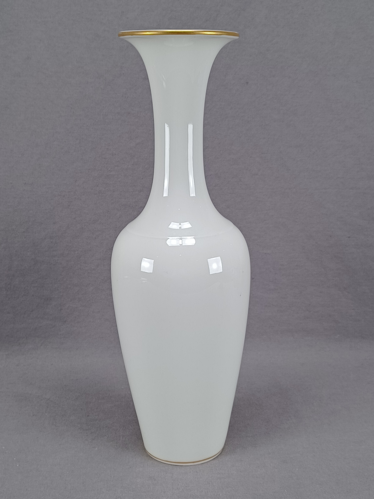 KPM Berlin White Glazed & Gold Rimmed Asia Form 11 Inch Vase Circa 1975