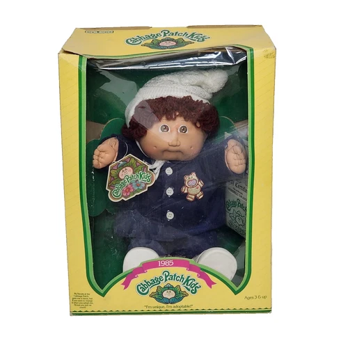 VINTAGE CABBAGE PATCH KIDS BROWN HAIR + EYES BOY IN TEDDY BEAR OUTFIT NEW IN BOX