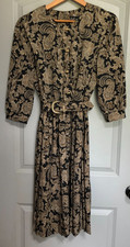 Vintage Breli Originals Paisley Midi Dress Size 12 Pleated Belted Made in USA.