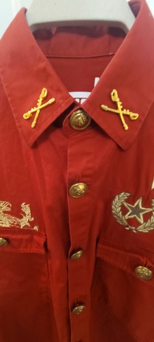 Hama Men' Red Shirt w/ Gold Military Style Buttons Epaulettes Patches Red Unique - Picture 6 of 16