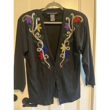 Vintage IB Diffusion Beaded Sequin Embellished Cardigan Sweater Black