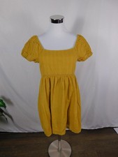 American Eagle Dress Womens XS Yellow Puff Sleeve Square Neck Gauze Mini