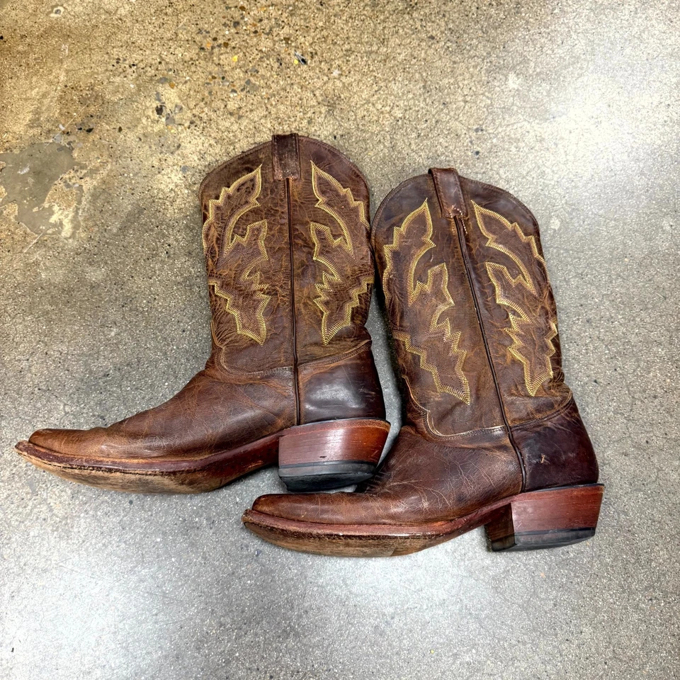 De Colección Botas Justin Para Hombres Punta Corta TALLA 10 Vaquero Cuero Marrón Occidental Hechas en EE. UU. Foto 2 de 4