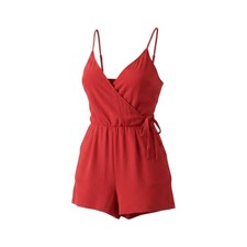 Red V-Neck Romper Small Side Tie Pockets Festival Boho Chic Summer Girly Resort
