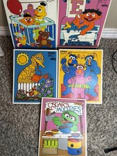 Vtg Sesame Street Wooden Tray Puzzles Lot 1970s Bert Ernie Honkers Big Bird