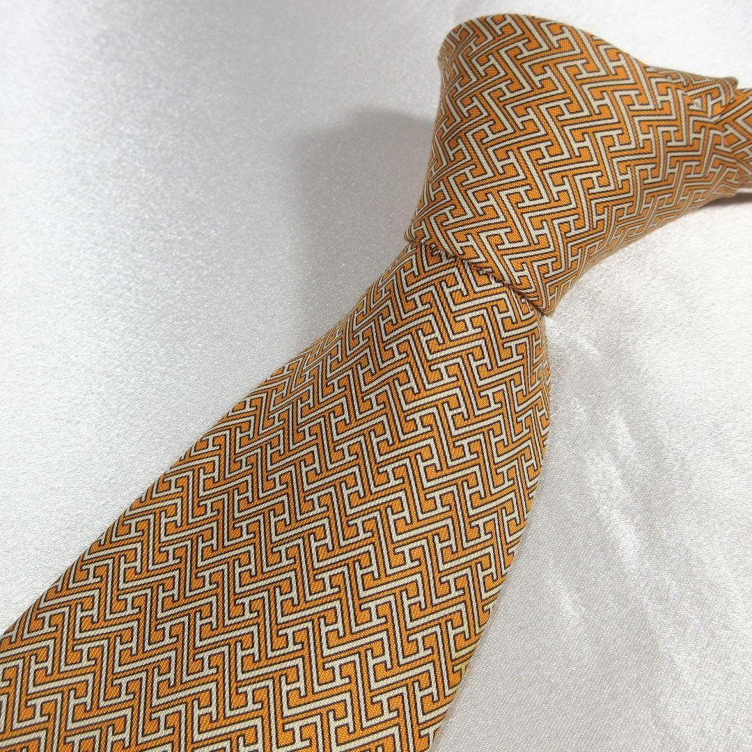 Excellent Condition HERMES  H pattern orange tie - image 2