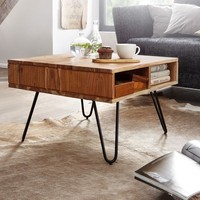 Finebuy Couchtisch Quadratisch 60Cm Akazie Massivholz Wohnzimmertisch Mit Ablage