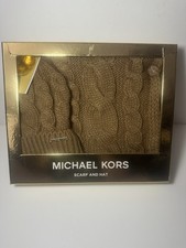 MICHAEL KORS - 2 Piece Set Knit Scarf Hat Gift Set Color Carmel Not Opened