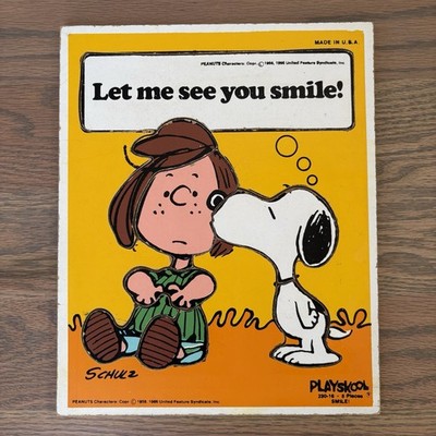 Playskool Peanuts Wooden Puzzle Let Me See You Smile!  Vintage 1966 Snoopy Patty