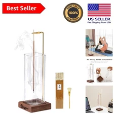 Chic Square Wooden Incense Holder with Ash Cleaning Brush - Yoga Decor Essential