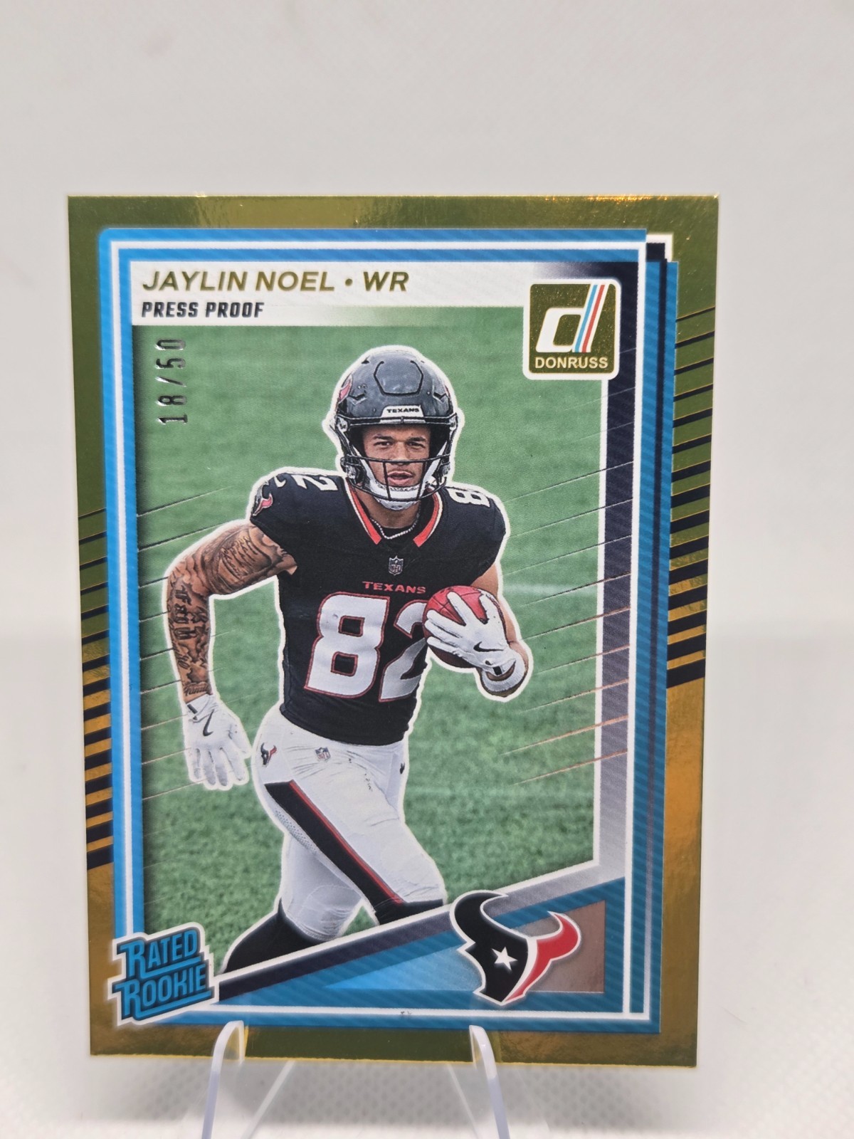 2025 Donruss Football #324 Texans Rookie WR Jaylin Noel GOLD Press Proof 18/50