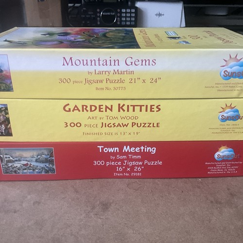 3/ Sunsout /Town Meeting/Garden Kitties/Mountain Gems 300 Puzzle 100% Complete - Picture 2 of 16