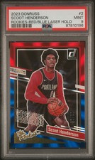 2023 PANINI DONRUSS THE ROOKIES HOLO RED & BLUE LASER SCOOT HENDERSON 3/15 PSA 9