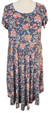Chaps Cottagecore Style Midi Dress Short Sleeves Jersey Knit Blue Floral Size 3X