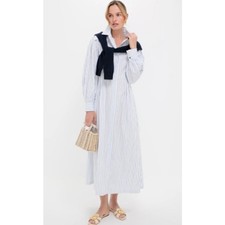 Tuckernuck White & Blue Stripe Long Sleeve Collared Button Corinne Maxi Dress, S