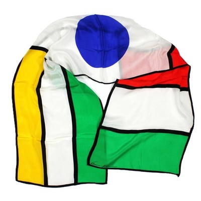 Vintage RARE 60 s Anne Klein Long Mondrian Silk Scarf Colorblock Geometric 50''