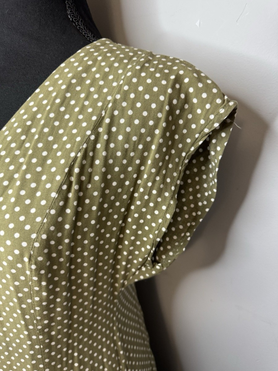 Mango MNG Dress Sage Green Polka Dot Size S Button Front Lightweight | eBay