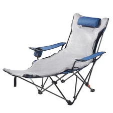 Uimoso Portable Reclining Camping Chair with Footrest & Cushion - Blue