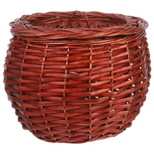  Wicker Storage Basket with Lid - Woven Basket for Potatoes Vegetables - Rustic