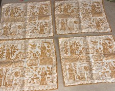 Vtg Williamsburg Restoration 4 Linen Placemats Hand Screen Charles II 1660s