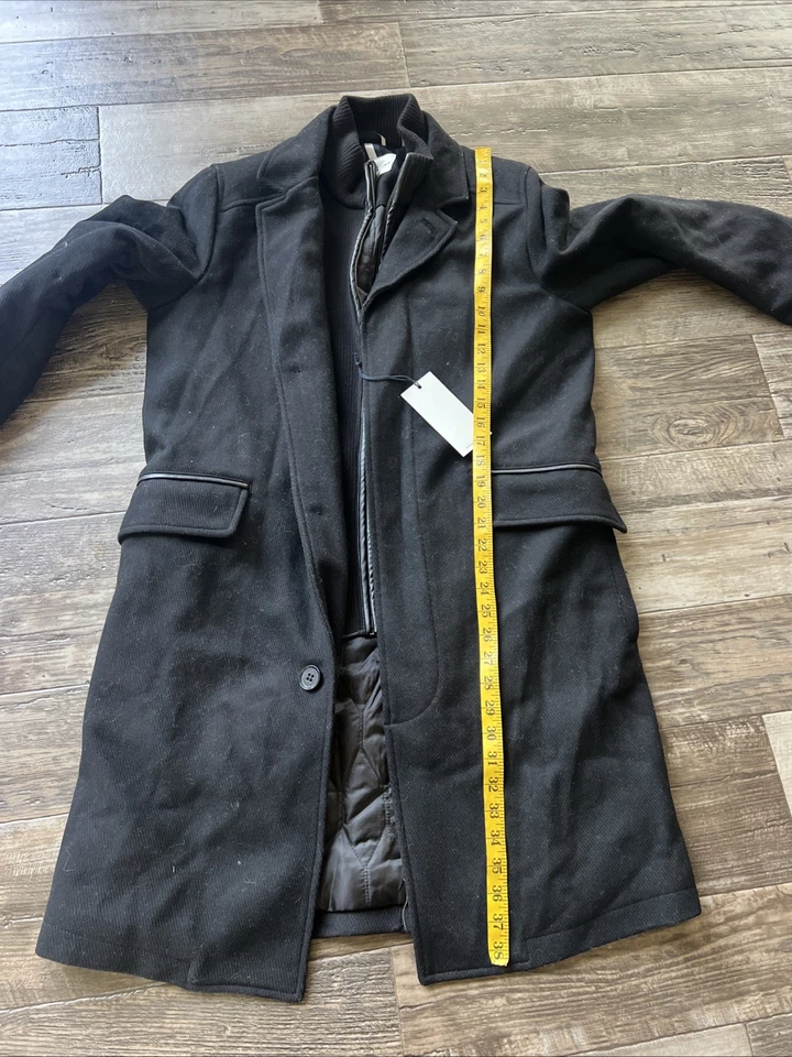 Cole Haan Signature Men's Wool Twill Long Coat with knit Bib Charcoal Size Small - Image 4 of 4