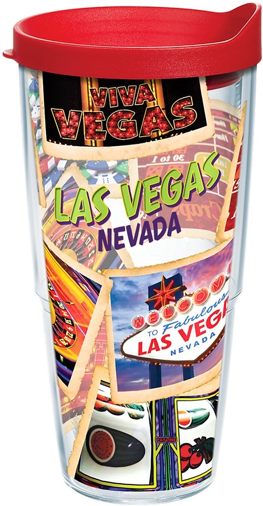 Las Vegas Nevada 24oz Clear Tumbler with Wrap and Red Lid