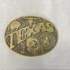 Vintage The State of Texas Lone Star Solid Brass Belt Buckle Award Design Medals