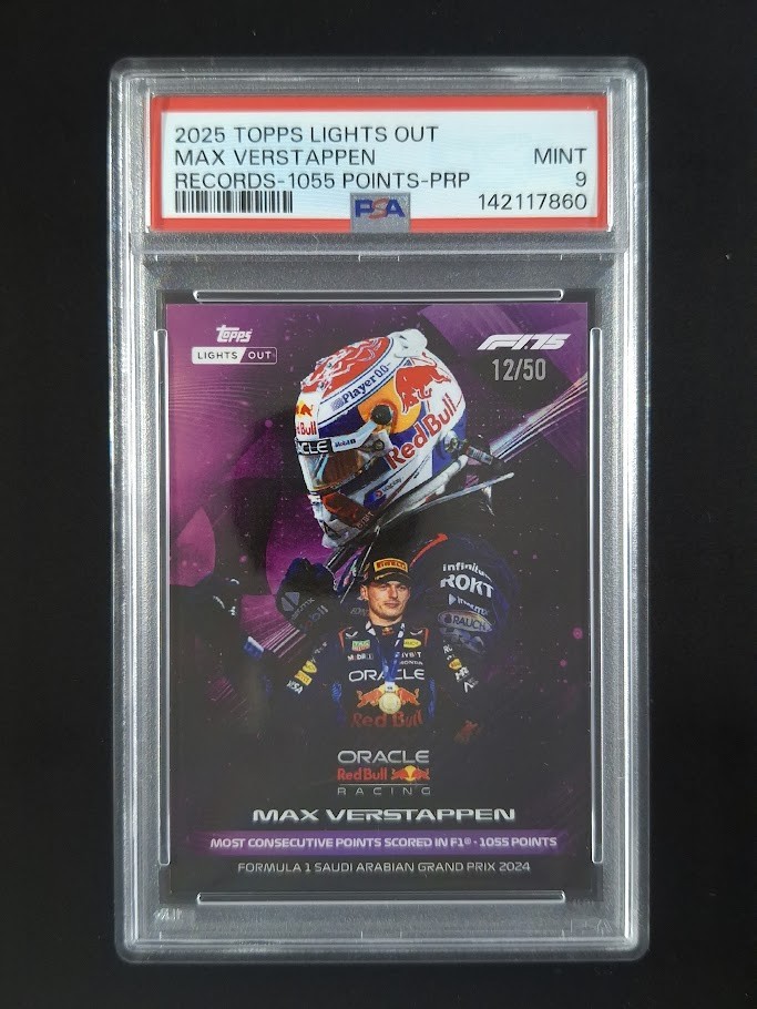 2025 Topps Lights Out MAX VERSTAPPEN 12/50 Purple F1 Records 1055 Points PSA 9