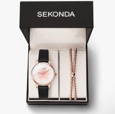 Sekonda Frangipani 36mm Womens Round Rose Gold Analogue Watch with Black Strap