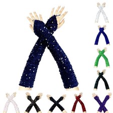 1 Pair Women Elbow Length Sequin Fingerless Gloves Sparkly Long Thicken Gloves