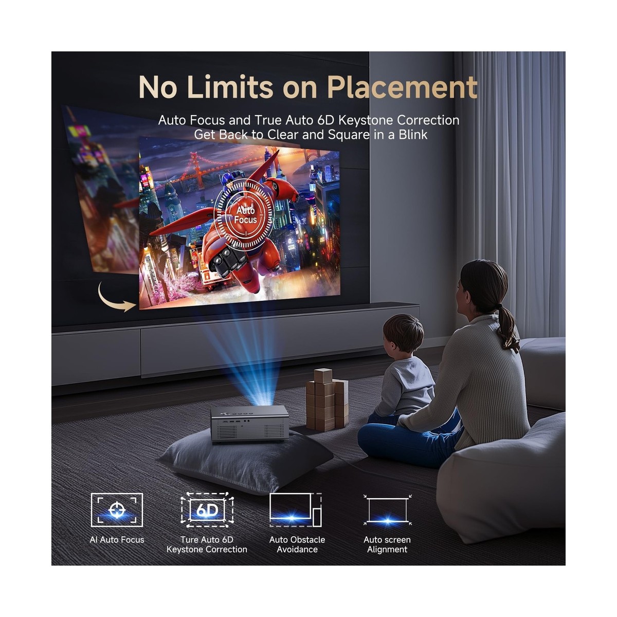 4K Projector with Netflix& Dolby Audio, 1200ANSI Auto Focus&6D